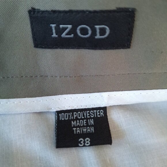 Izod Mens 38 Olive Green Pleated Front Shorts Bermuda 100% Polyester Golf - Picture 6 of 9